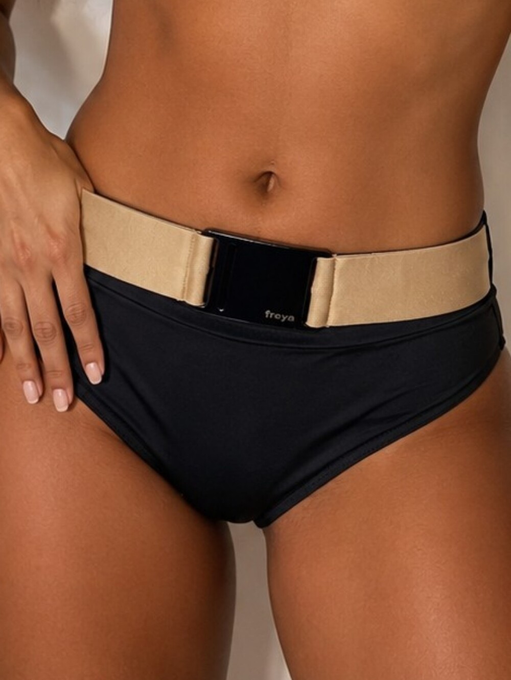 Freya Black Bikini Bottoms with Tan Belt